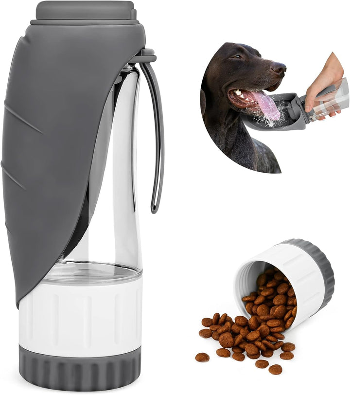 Upgraded Dog Water Bottle, Portable Dog Cat Puppy Pet Water Dispenser Feeder with Drinking Cup and Food Container Leak Proof for Outdoor Walking, Travel, Hiking 12OZ