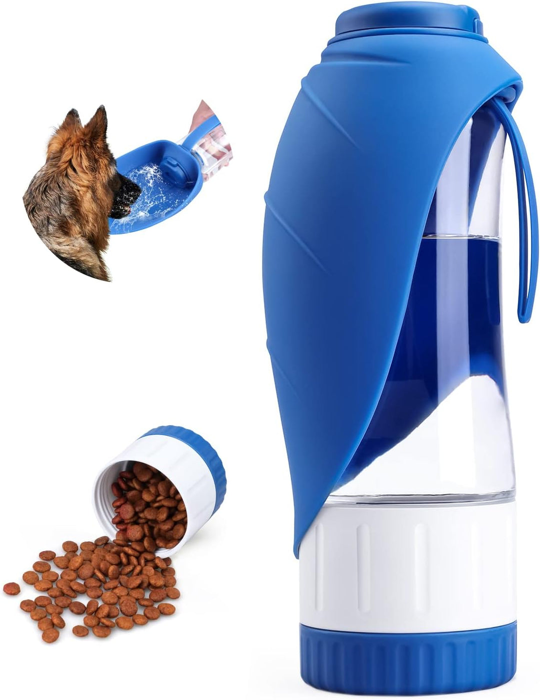 Upgraded Dog Water Bottle, Portable Dog Cat Puppy Pet Water Dispenser Feeder with Drinking Cup and Food Container Leak Proof for Outdoor Walking, Travel, Hiking 12OZ