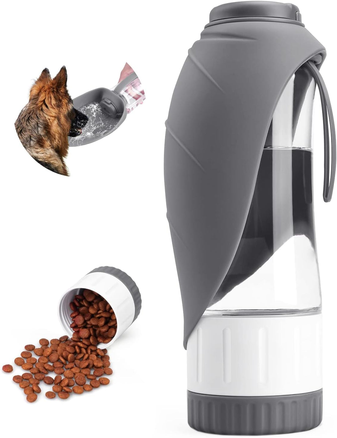 Upgraded Dog Water Bottle, Portable Dog Cat Puppy Pet Water Dispenser Feeder with Drinking Cup and Food Container Leak Proof for Outdoor Walking, Travel, Hiking 12OZ
