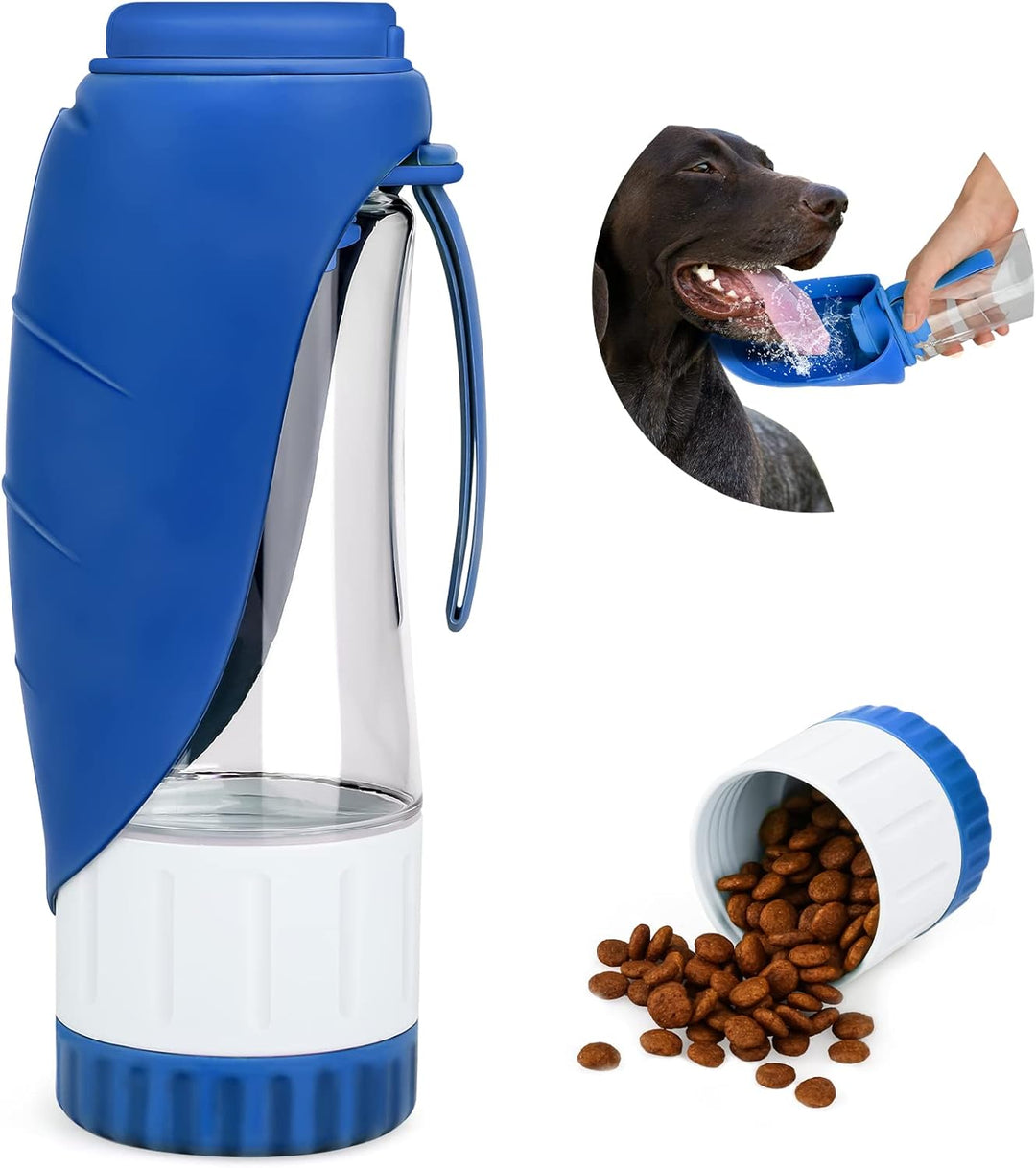 Upgraded Dog Water Bottle, Portable Dog Cat Puppy Pet Water Dispenser Feeder with Drinking Cup and Food Container Leak Proof for Outdoor Walking, Travel, Hiking 12OZ